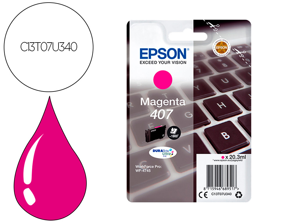 CARTOUCHE EPSON JET D'ENCRE 407  CLAVIER COULEUR MAGENTA  1,9K
