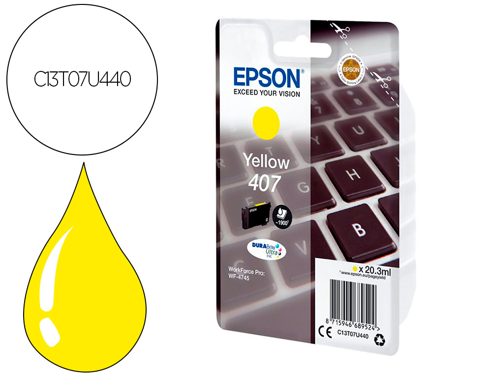 CARTOUCHE  EPSON JET D'ENCRE 407  CLAVIER COULEUR JAUNE    1,9K