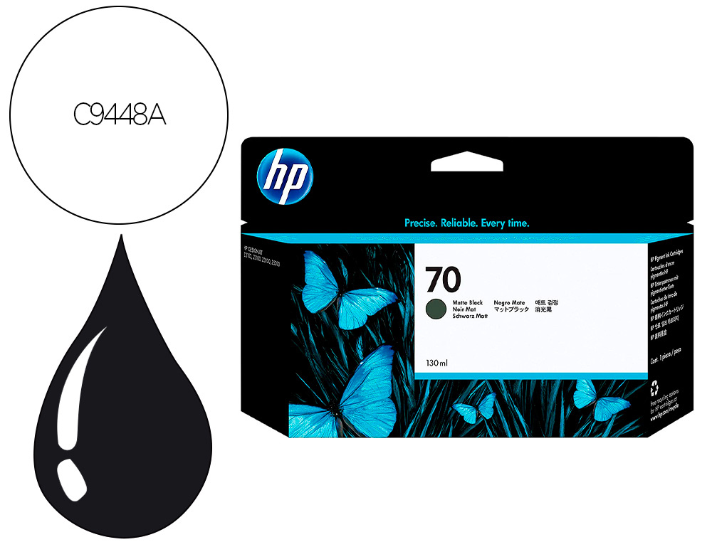 CARTOUCHE HP JET D'ENCRE 70 COULEUR NOIR MAT 130ML