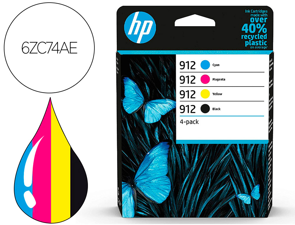 HP 912 Pack de 4 cartouches d'encre noire, cyan, jaune et magenta