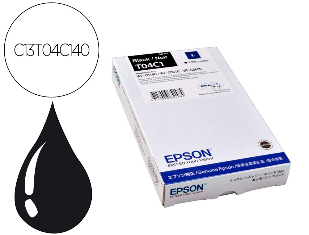 CARTOUCHE EPSON JET D'ENCRE T04C1 COULEUR NOIR 2900 PAG