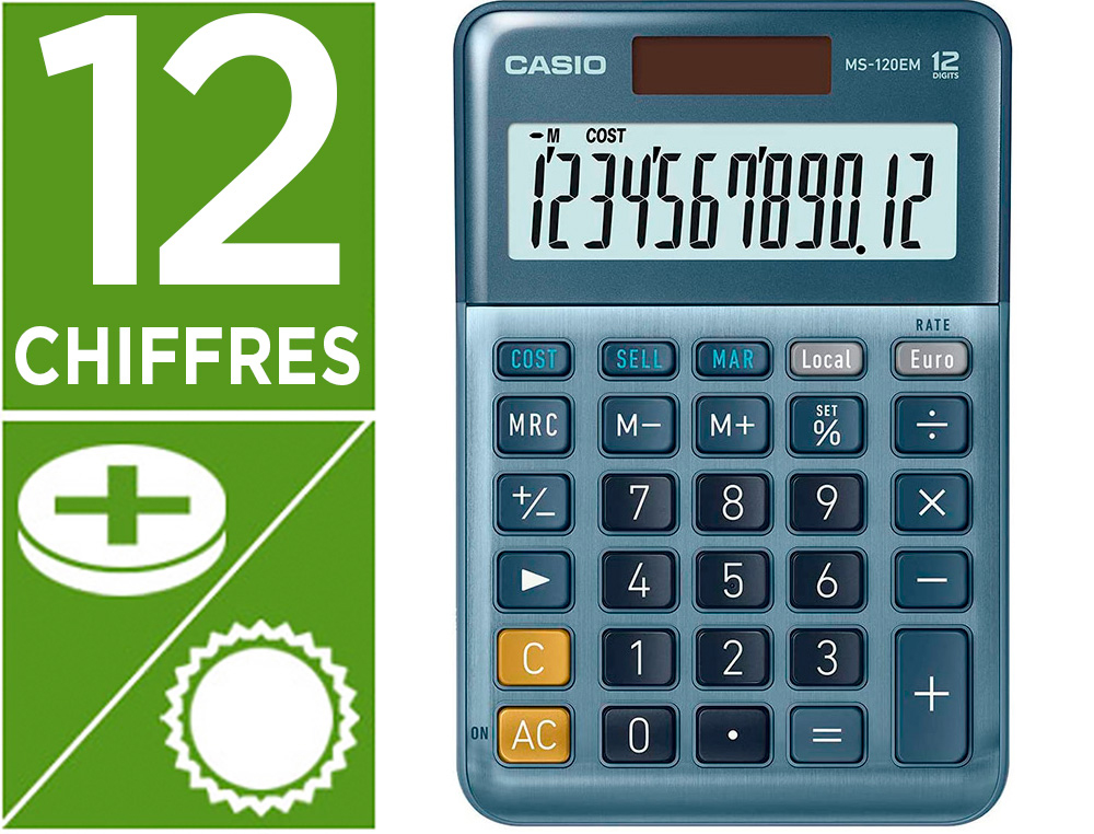 HYPERBURO  CALCULATRICE CASIO BUREAU MS120EM GRAN ECRAN 12