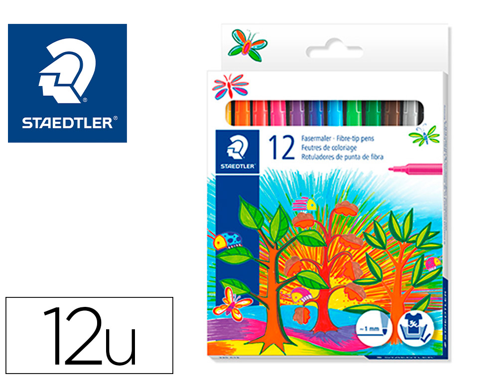 HYPERBURO  STYLO FEUTRE STAEDTLER 325 POINTE MOYENNE 1MM PACK DE 12  COULEURS ASSORTIES