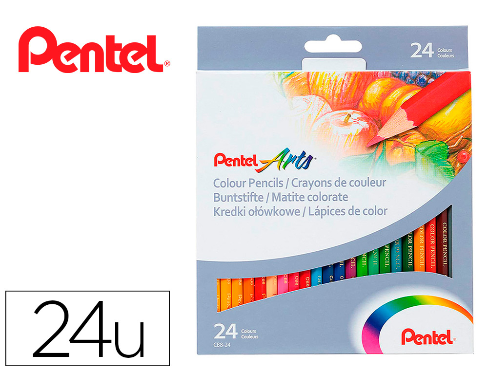 BOITE DE 24 CRAYONS DE COULEURS PENTEL CORPS         HEXAGONAL EN BOIS COLORIS     ASSORTIS