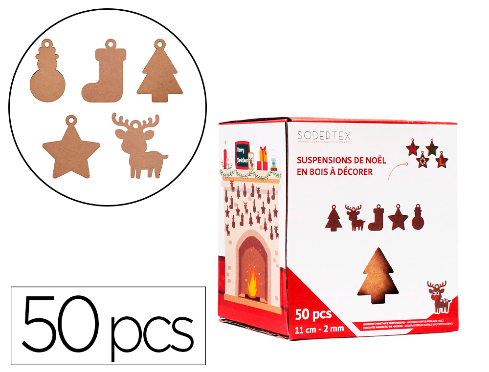 FORMES DE NO L SODERTEX PLEINES EN BOIS + FILS DOR S  - 2 MM - 14 CM - 5 FORMES -   50 PCS - 1 COLORIS