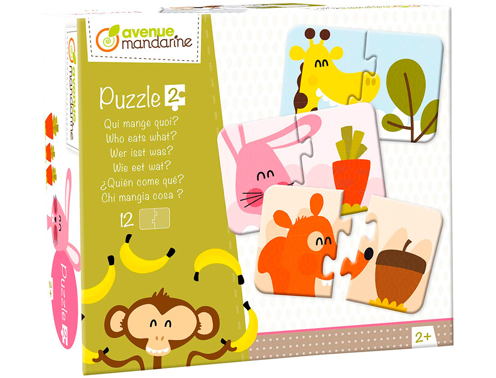 JEU  DUCATIF CLAIREFONTAINE PUZZLE 2 PI CES, QUI MANGE    QUOI  CONTIENT 12 PUZZLES DE  2 PI CES EN CARTON  PAIS -