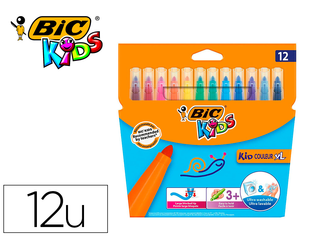 HYPERBURO  FEUTRE DE COLORIAGE BIC KID COULEUR XL - CORPS LARGE POINTE  LARGE 12 COULEURS ASSORTIES - (A PARTIR DE 3