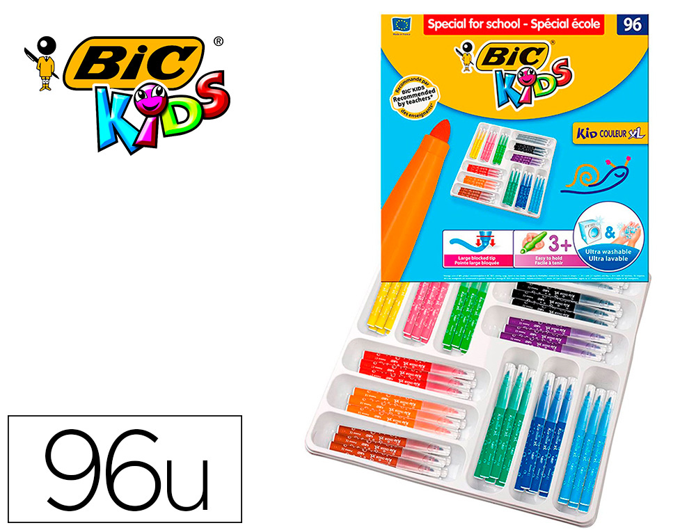 HYPERBURO  FEUTRE BIC KIDS VISACOLOR XL COLORIAGE ENCRE LAVABLE POINTE  EXTRA-LARGE BLOQUÉE COULEURS TRÈS VIVES POT 48U