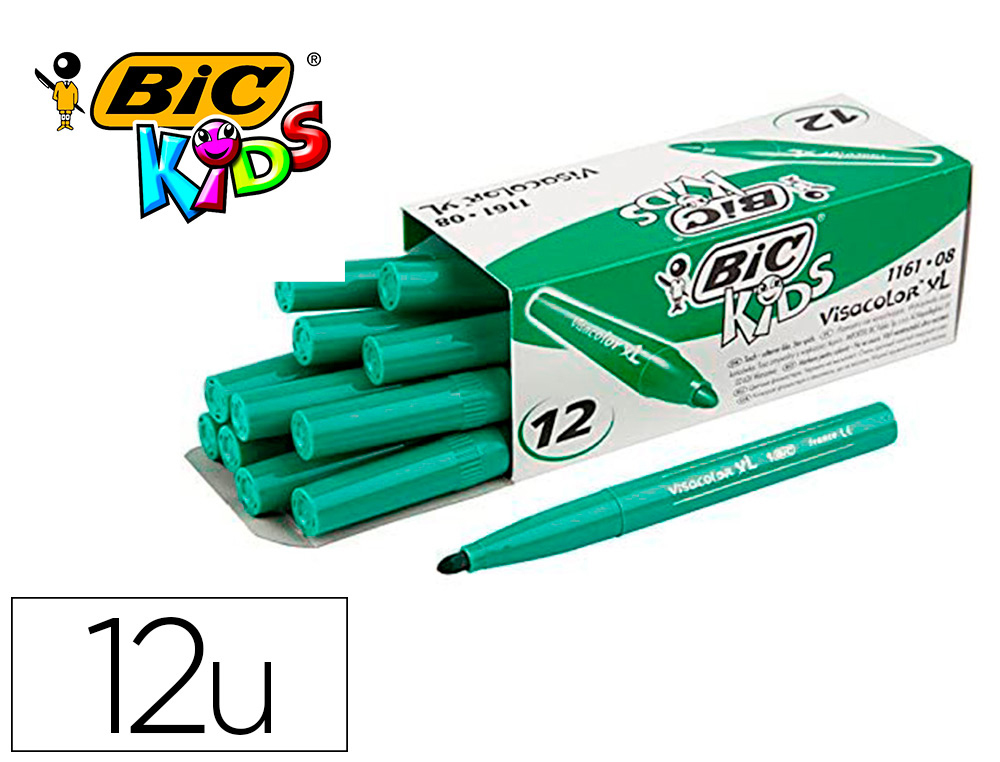 HYPERBURO  FEUTRES BIC VISACOLOR XL ECOLUTIONS - BOITE X 12 COULEURS TR S  VIVES - POINTE LARGE 4,5 MM - 1161.08 VERT