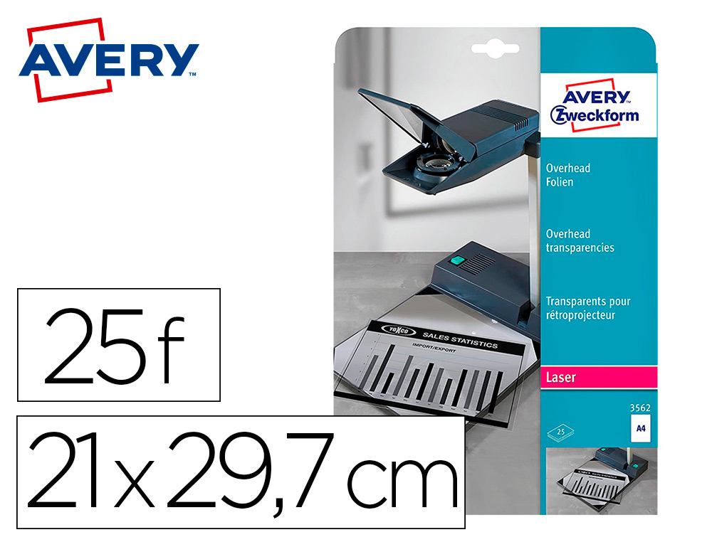 TRANSPARENTS AVERY 90 MICRONS A4 LASER POCHETTE DE 25