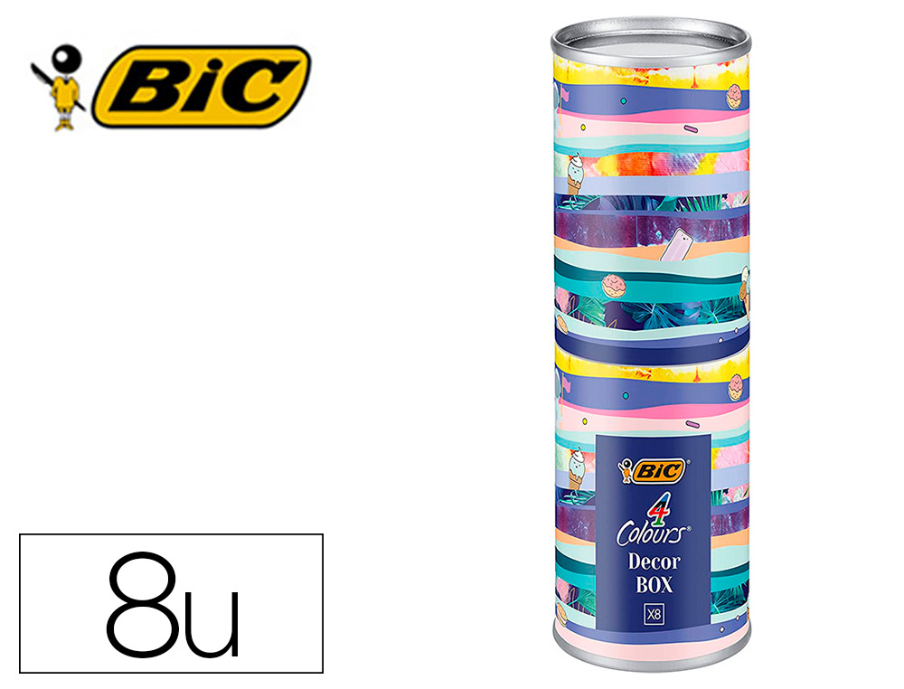 BIC Stylo bille 4 couleurs rétractable Irisé. Pointe Moyenne (1,0