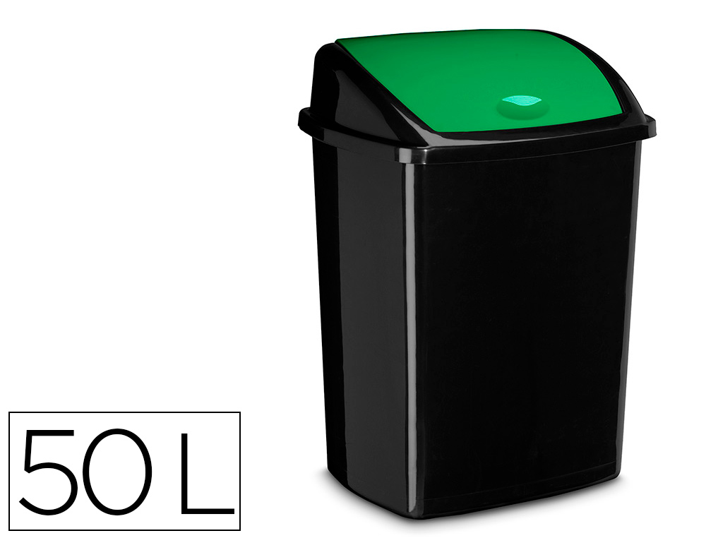 POUBELLE CEP PLASTIQUE A COUVERCLE BASCULANT 50L NOIR  COUVERCLE VERT