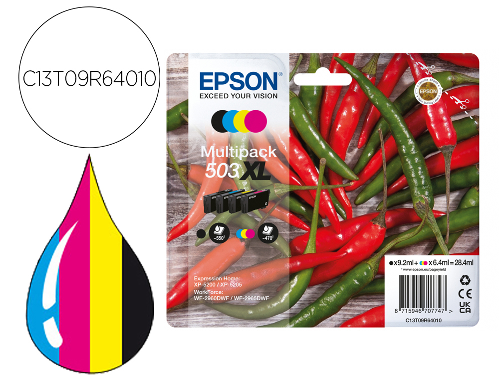 CARTOUCHE ENCRE EPSON 503 XL PIMENTS EPL 5200, RIP STATION 5200, WORKFORCE WF-2960       COULEUR NOIR JAUNE CYAN