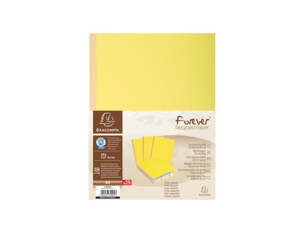 CHEMISE EXACOMPTA CARTE 240X320MM 320G DOCUMENTS A4 210X297MM SOUFFLET DOS TOILE 30MM COLORIS JAUNE PAQUET 25 UNITES