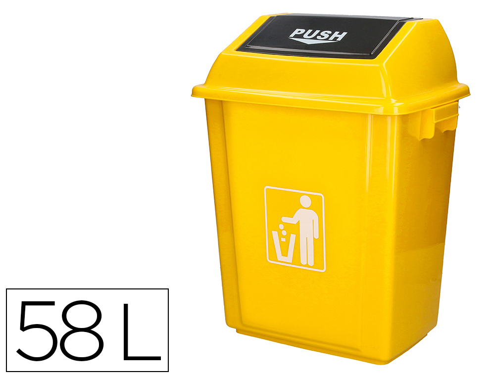 POUBELLE Q-CONNECT PLASTIQUE COUVERCLE BASCULANT 58L       470X330X760MM COLORIS JAUNE