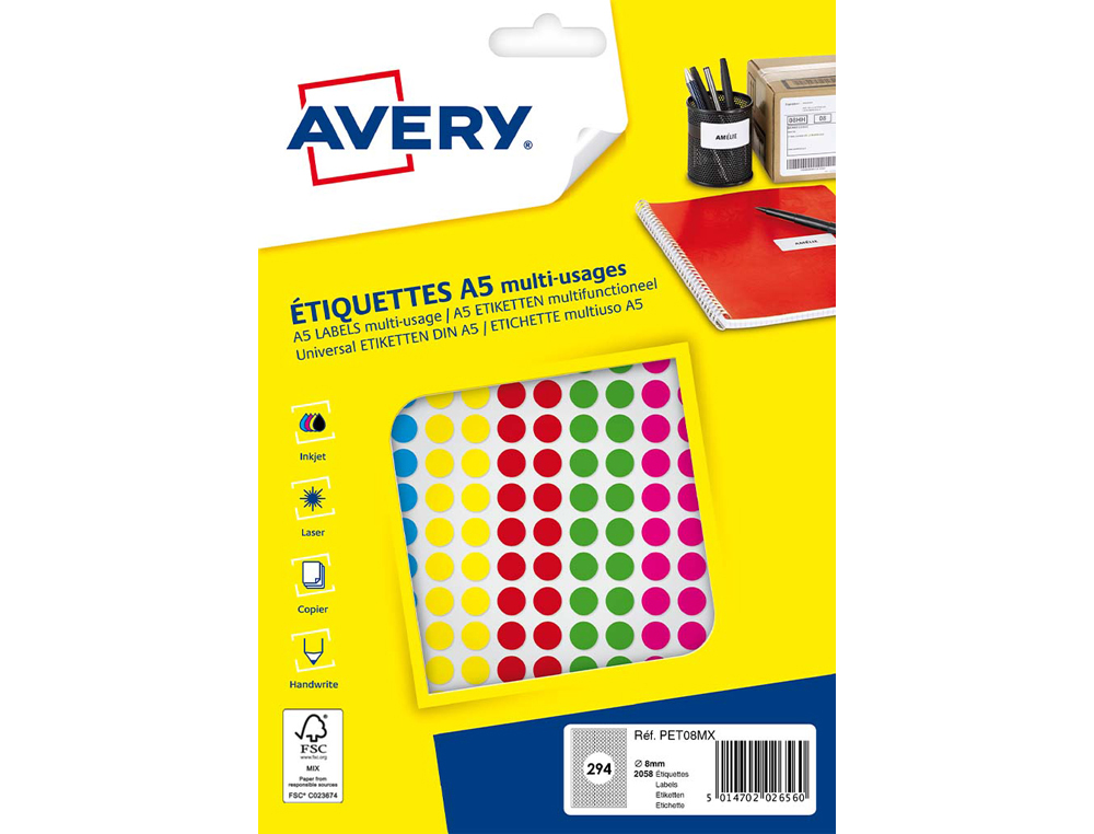 PASTILLE ADHESIVE APLI IMPRESSION LASER JET ENCRE ET COPIEUR DIAMETRE 8MM          PERMANENTE COLORIS ASSORTIS