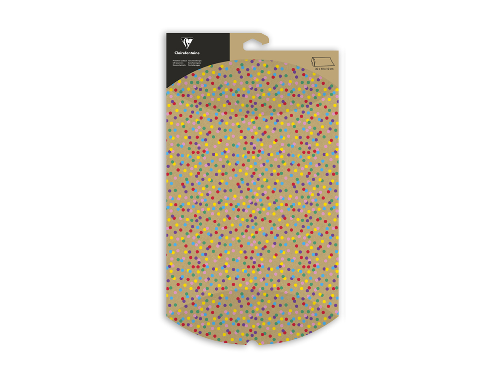 POCHETTE CADEAU CLAIREFONTAINE PLIABLE        30X40CM KRAFT MOTIF POIS      MULTICOLORES