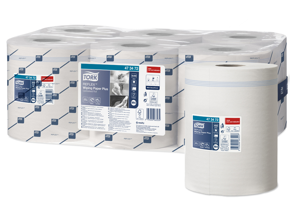 PAPIER ESSUYAGE TORK M4 REFLEX PLUS BLANC ROULEAU 450 FEUILLES