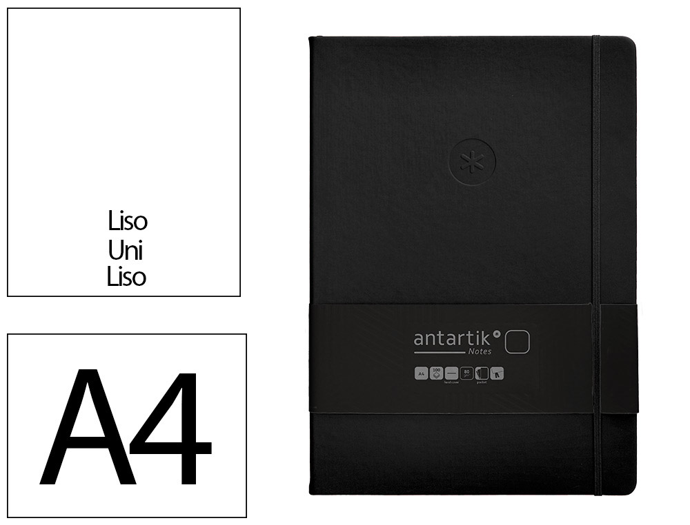 CARNET A4 ANTARTIK NOTES PAPIER UNI IVOIRE COUVERTURE  RIGIDE FERMETURE ELASTIQUE 100PAGES 80GR COLORIS NOIR