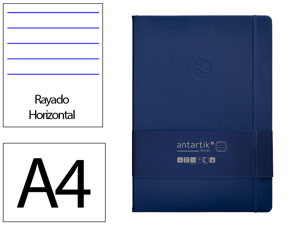 CARNET A4 ANTARTIK NOTES LIGNECOUVERTURE RIGIDE FERMETURE   ELASTIQUE 100 PAGES 80GR      COLORIS BLEU MARINE