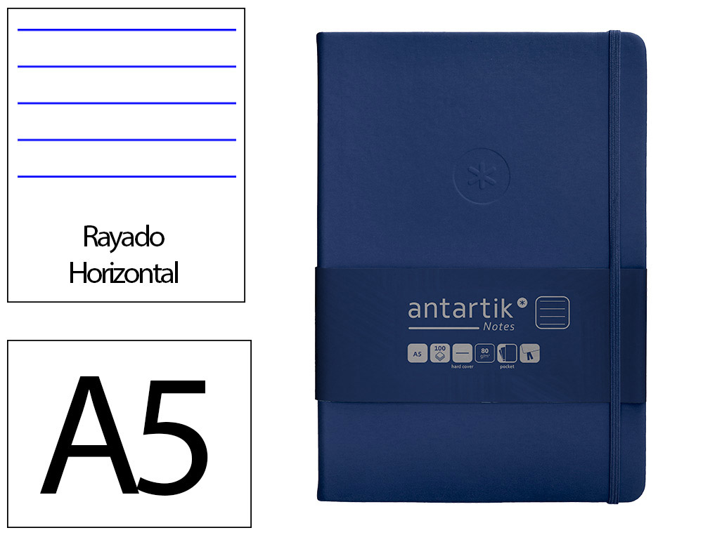 CARNET A5 ANTARTIK NOTES LIGNECOUVERTURE RIGIDE FERMETURE   ELASTIQUE 100 PAGES 80GR      COLORIS BLEU MARINE