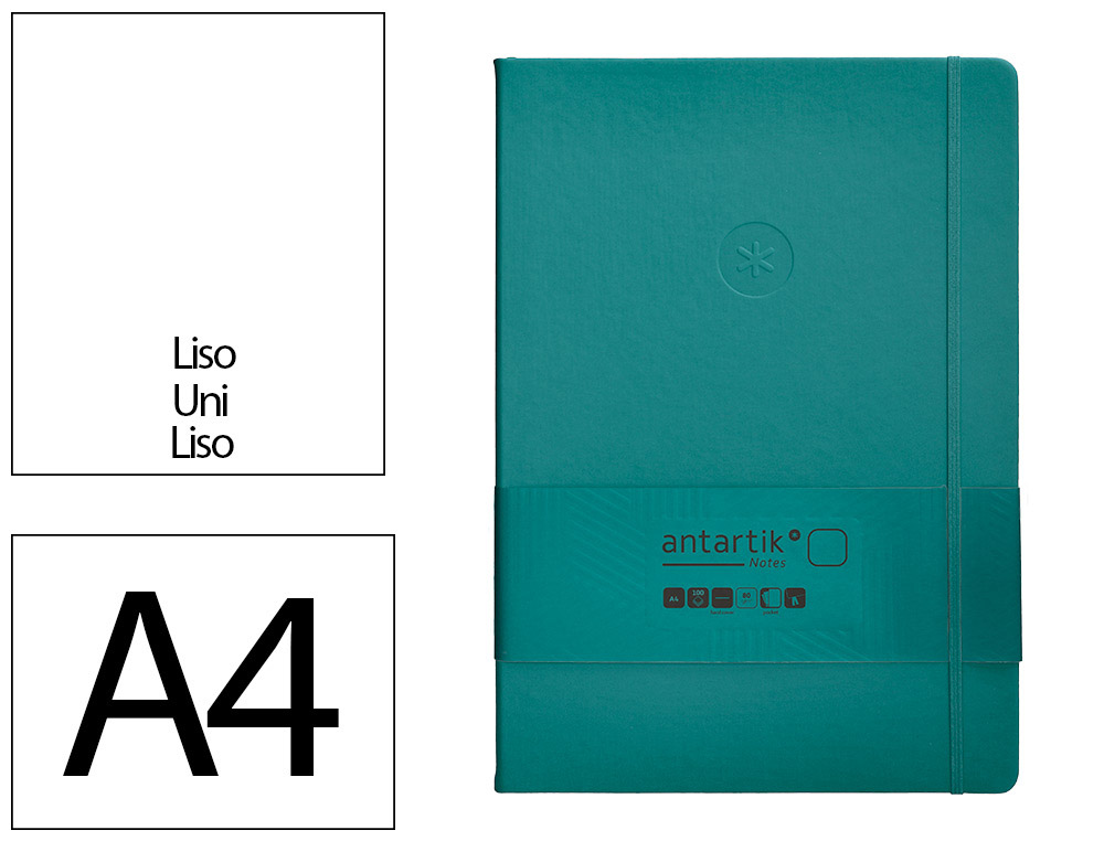 CARNET A4 ANTARTIK NOTES PAPIER UNI IVOIRE COUVERTURE  RIGIDE FERMETURE ELASTIQUE 100PAGES 80GR COLORIS VERT PAON