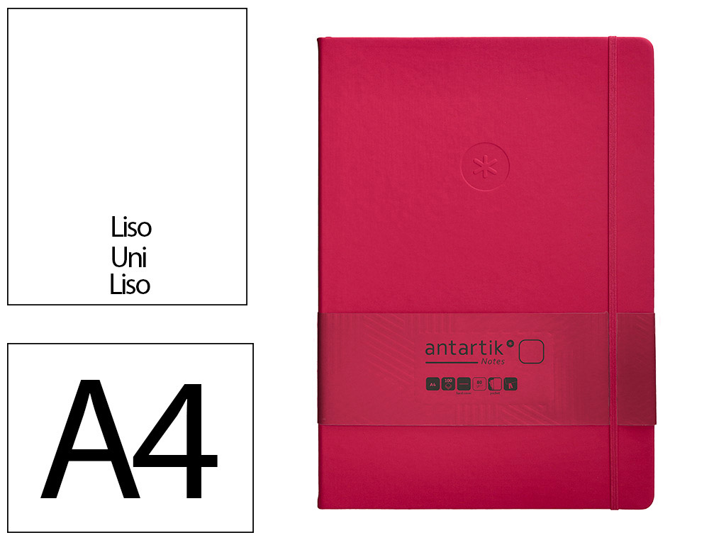 CARNET A4 ANTARTIK NOTES PAPIER UNI IVOIRE COUVERTURE  RIGIDE FERMETURE ELASTIQUE 100PAGES 80GR COLORIS FRAMBOISE