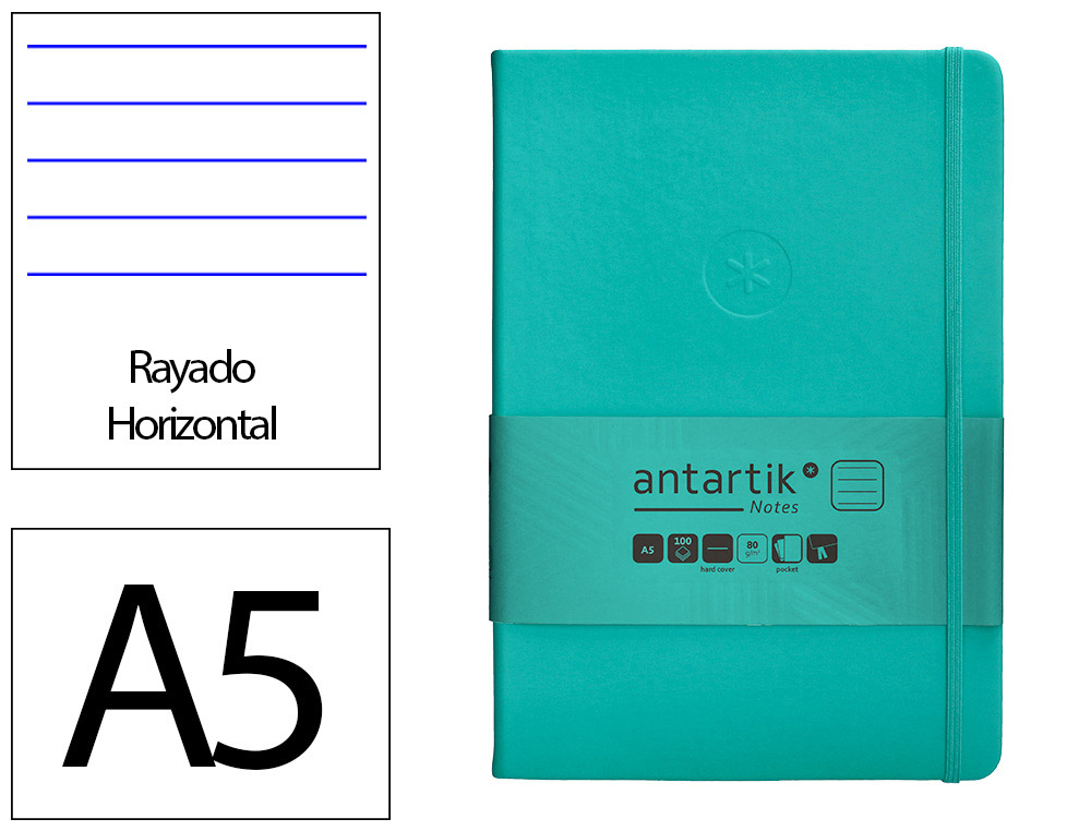 CARNET A5 ANTARTIK NOTES LIGNECOUVERTURE RIGIDE FERMETURE   ELASTIQUE 100 PAGES 80GR      COLORIS VERT MENTHE