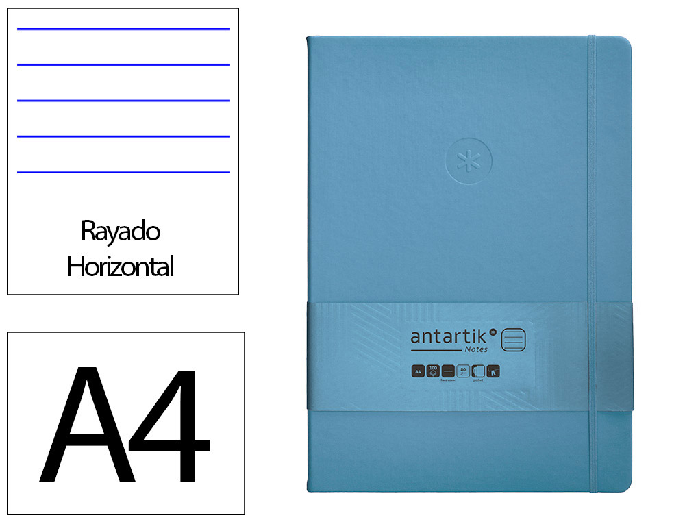 CARNET A4 ANTARTIK NOTES LIGNECOUVERTURE RIGIDE FERMETURE   ELASTIQUE 100 PAGES 80GR      COLORIS BLEU CIEL