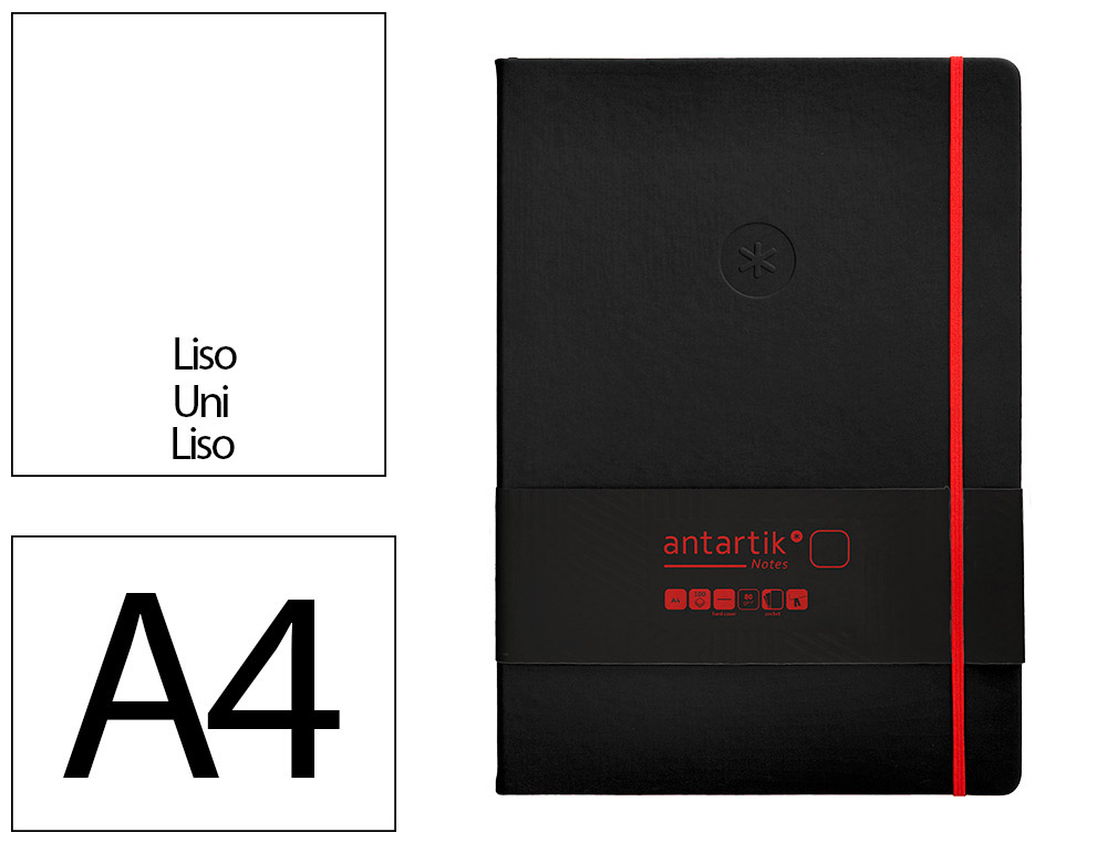 CARNET A4 ANTARTIK NOTES PAPIER UNI IVOIRE COUVERTURE RIGIDE FERMETURE ELASTIQUE ROUGE 100 PAGES 80GR COLORIS NOIR
