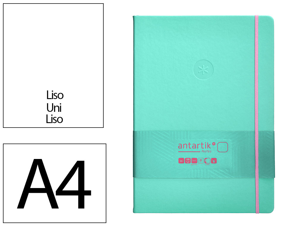 CARNET A4 ANTARTIK NOTES PAPIER UNI IVOIRE COUVERTURE RIGIDE FERMETURE ELASTIQUE ROSE 100 PAGES 80GR COLORIS TURQUOISE