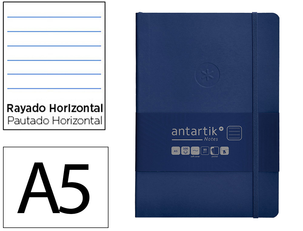 CARNET A5 ANTARTIK NOTES LIGNECOUVERTURE SOUPLE FERMETURE   ELASTIQUE 100 PAGES 80GR      COLORIS BLEU MARINE