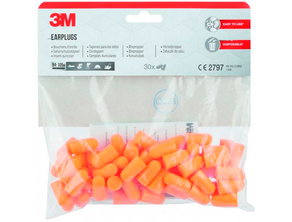 BOUCHONS D'OREILLE 3M ANTI-BRUIT 37 DB KIT 30       PAIRES COLORIS ORANGE