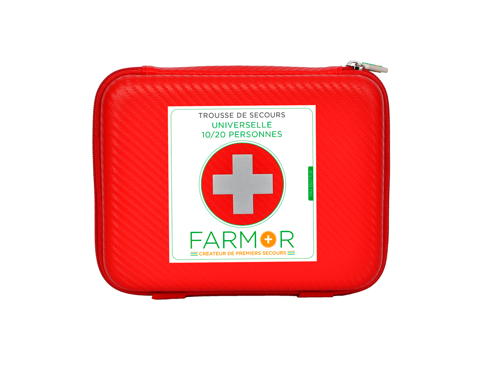 TROUSSE DE SECOURS FARMOR UNIVERSELLE 10/20 PERSONNES   MULTI-POCHES DE RANGEMENT     COLORIS ROUGE