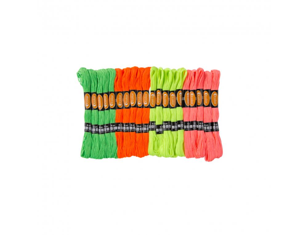 FIL COTON OCOLOR LONGUEUR 8M COLORIS FLUOS ASSORTIS LOT DE 20 ECHEVETTES