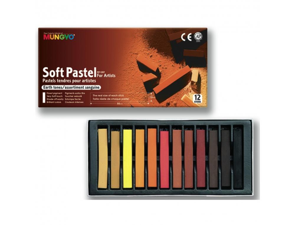 SOFT PASTELS SANGUINES OZ MUNGYO CARRES 60 MM BOITE 12  UNITES COLORIS ASSORTIS