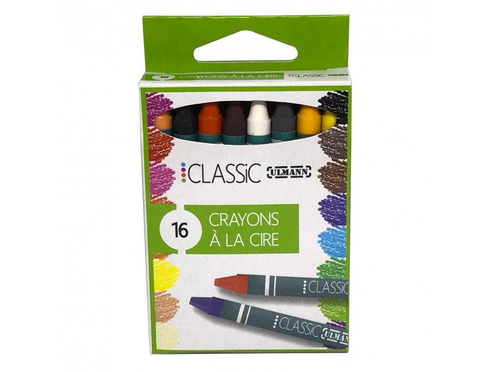 ETUI CRAYONS CIRE ECONOMIQUE ULMANN 90 MM 16 UNITES        COLORIS ASSORTIS
