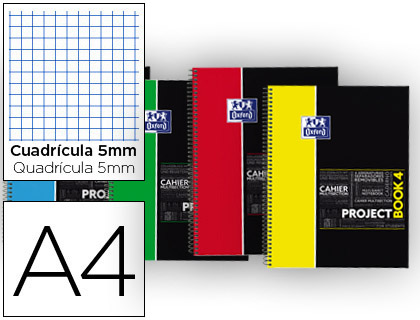 CAHIER SPIRALE OXFORD PROJECTBOOK OPTIK PAPER COUVERTURE PP A4+ 200 PAGES DTACHABLES PERFORES 5X5MM