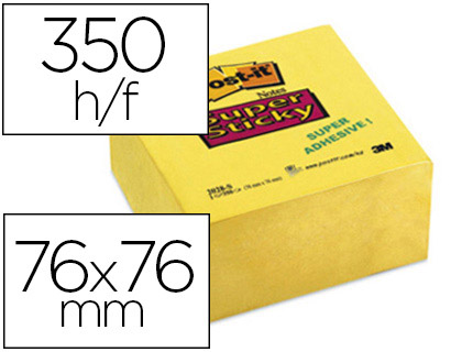 BLOC-NOTES POST-IT CUBE SUPER STICKY 76X76MM 350F REPOSITIONNABLES ADHSIF RENFORC COLORIS JAUNE    2028-S
