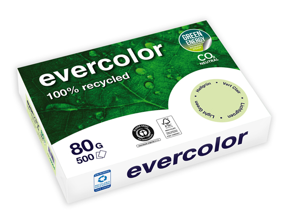 RAMETTE CLAIREFONTAINE EVERCOLOR PAPIER COULEUR A4   80G RECYCLE 500 FEUILLES      COLORIS VERT