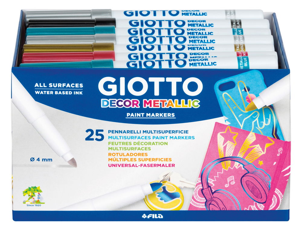 CLASSPACK FEUTRES DECOR METAL GIOTTO MULTI SUPPORTS POINTE  BLOQUEE 24 UNITES COLORIS     ASSORTIS METALLISES