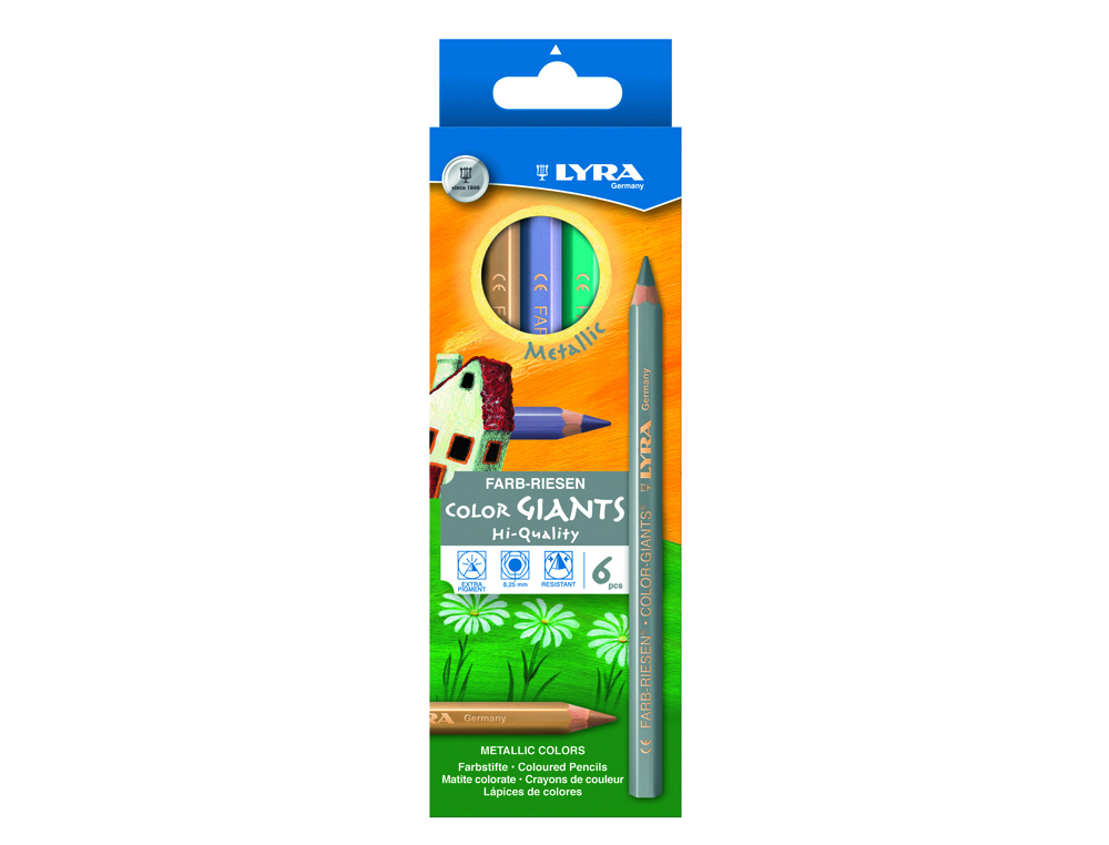ETUI CRAYONS DE COULEUR GEANTES LYRA FORME            HEXAGONALES BOIS 18CM MINE    6MM 6 UNITES COLORIS