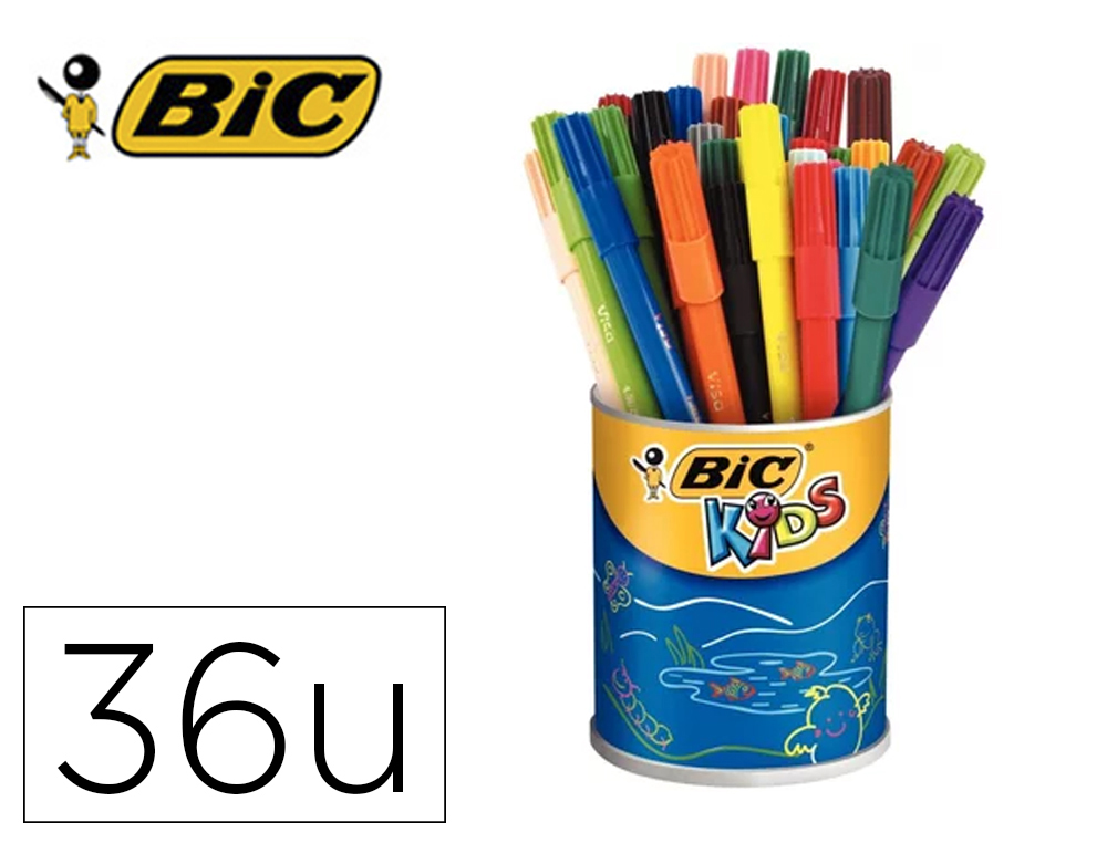 LOT BIC KIDS VISA 880 6 POTS DE 36 FEUTRES POINTE FINE     DONT 1 GRATUIT COLORIS        ASSORTIS