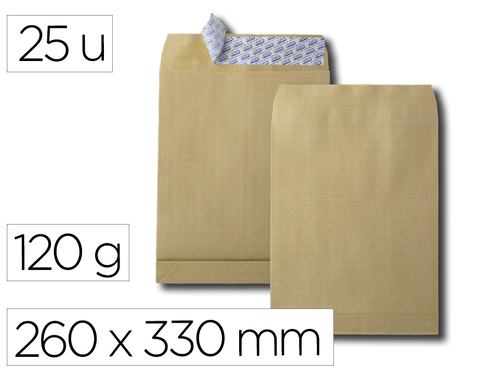SAC GPV SOUFFLETS 3CM KRAFT ARME 260X330MM 120GR BANDE    PROTECTION BRUN PAQUET 25     UNITES