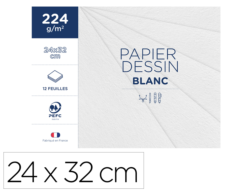 POCHETTE CLAIREFONTAINE 1ER PRIX DESSIN BLANC 24X32CM     224G 12 FEUILLES