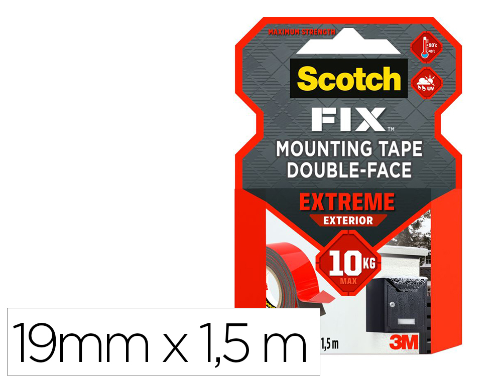 RUBAN FIXATION SCOTCH EXTRA FORT APPLICATION EXTRIEURE PAISSEUR 1.1MM RSISTANCE CHALEUR HUMIDIT 19MMX1.5M