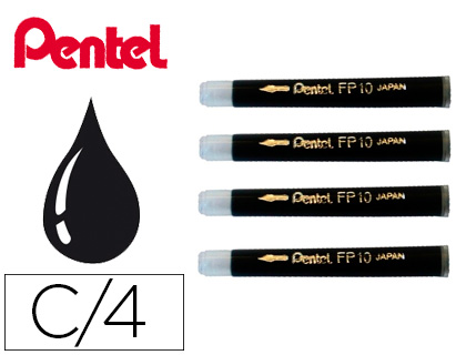 Pentel, Cartouches de rechange pour Pocket Brush, set de 4 noir