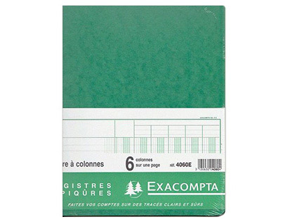 REGISTRE PIQRE EXACOMPTA COLONNES 250X320MM 31 LIGNES 6 COLONNES/PAGE 80 PAGES