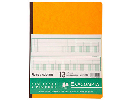 REGISTRE PIQRE EXACOMPTA COLONNES 250X320MM 33 LIGNES 13 COLONNES/2 PAGES 80 PAGES
