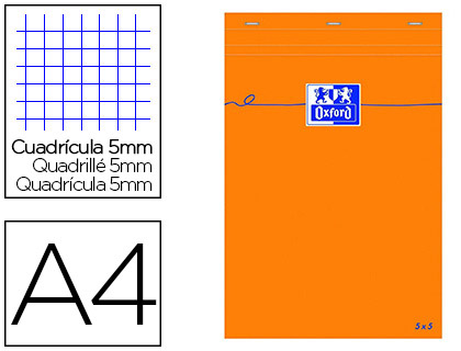 Oxford, Bloc notes, A6, 105 x 148 mm, Quadrillé, 5x5, 160 pages, Petits  carreaux, 100106278